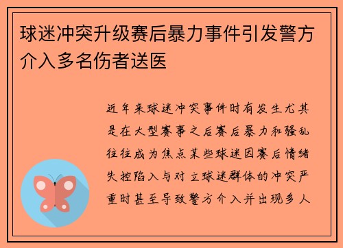 球迷冲突升级赛后暴力事件引发警方介入多名伤者送医 球迷冲突升级赛后暴力事件引发警方介入多名伤者送医